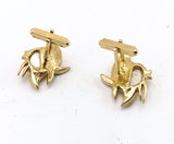1960s Kissing Fish Cufflinks Mad Men Era Men's Vintage Gold Tone Metal Cuff Links Set with Rhinestones and Mother-of-Pearl Inserts