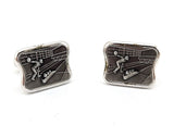 1960s Bowling Alley Cufflinks Mad Men Era Mid Century Men's Vintage Silver Tone Metal Cufflink Set with Bowler in Bowling Alley