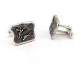 1960s Bowling Alley Cufflinks Mad Men Era Mid Century Men's Vintage Silver Tone Metal Cufflink Set with Bowler in Bowling Alley