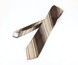 1970s Oscar de la Renta Tie Men's Disco Era Vintage Brown and Tan Woven Polyester Necktie