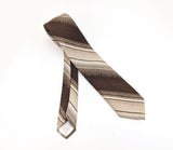 1970s Oscar de la Renta Tie Men's Disco Era Vintage Brown and Tan Woven Polyester Necktie