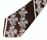 1970s Floral Necktie Men's Vintage Disco Era Wide Brown Polyester Tie with Woven White Flower Designs by Monsieur Cravatieur