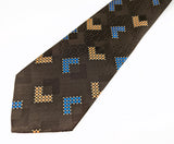 1970s Wide Brown Abstract Tie Men's Vintage Disco Era Knit Polyester Necktie with Woven Geometric Designs by Eve's Creations