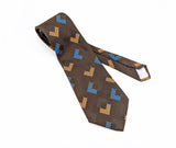1970s Wide Brown Abstract Tie Men's Vintage Disco Era Knit Polyester Necktie with Woven Geometric Designs by Eve's Creations