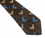 1970s Wide Brown Abstract Tie Men's Vintage Disco Era Knit Polyester Necktie with Woven Geometric Designs by Eve's Creations