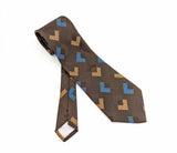 1970s Wide Brown Abstract Tie Men's Vintage Disco Era Knit Polyester Necktie with Woven Geometric Designs by Eve's Creations