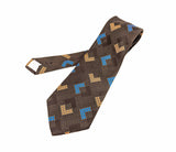 1970s Wide Brown Abstract Tie Men's Vintage Disco Era Knit Polyester Necktie with Woven Geometric Designs by Eve's Creations