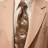 1970s Abstract Floral Necktie Men's Vintage Disco Era Wide Brown Imported Polyester Tie with Woven Flower Designs by LEONARDO