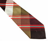 1970s WIDE Plaid Tie Men's Vintage Brown, Silver, Red & White 100% Polyester Disco Era Necktie by Lilly Dache