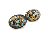 1950s Vintage Cufflinks with Real Turquoise Stone Chips and Real Gold Flakes in Resin Large Modernist Mad Men Era Cufflink Set by HICKOK