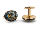 1950s Vintage Cufflinks with Real Turquoise Stone Chips and Real Gold Flakes in Resin Large Modernist Mad Men Era Cufflink Set by HICKOK