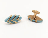 1960s Mod Turquoise and Gold Colored Cufflinks Mad Men Era Gold Tone Metal Cufflink Set with Turquoise Enamel Modernist Designs by ANSON