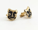 1960s Theatre Mask Cufflinks Mad Men Era Gold Tone Metal Cufflink Set with Thalia Comedy Masks by ANSON