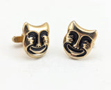 1960s Theatre Mask Cufflinks Mad Men Era Gold Tone Metal Cufflink Set with Thalia Comedy Masks by ANSON