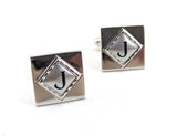 1960s "J" Cufflinks & Tie Clip Men's Vintage Silver Tone Cuff Links and Tie Clasp with Monogram Initial Letter J by Shields