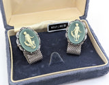 1960s Female Nude Cufflinks Set Silver Tone Metal Wrap-a-round Cuff Links with Oval Cameos by Swank in Original Brent Presentation Box