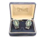 1960s Female Nude Cufflinks Set Silver Tone Metal Wrap-a-round Cuff Links with Oval Cameos by Swank in Original Brent Presentation Box