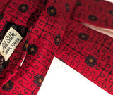 1930s Red Silk Necktie Men's Vintage Jack Henry Tie with Printed Foulard Floral Designs Hand Blocked All Silk Fabric Printed in England