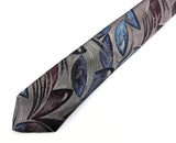 1980s Men's Retro Deco Skinny Tie Vintage Narrow Silver Gray Woven 80s necktie by City Streets with Abstract Designs