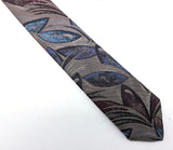 1980s Men's Retro Deco Skinny Tie Vintage Narrow Silver Gray Woven 80s necktie by City Streets with Abstract Designs