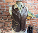 1970s Men's Leather Vest Vintage Reddish Brown Western Style Cowboy Shiny Leather Vest from The Leather Shop at SEARS - Size 38 (MEDIUM)