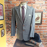 1980s Vintage Pure Wool Men's Gray Tweed Suit Jacket / Blazer / Sport Coat Suede Leather Elbow Patches by Hunt Valley - Size 42L (LARGE)