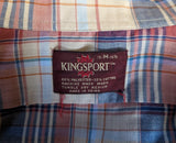 1970s Vintage Disco Era Plaid Shirt Men's Blue, Tan Brown & Red Long Sleeve Shirt by KINGSPORT - Size MEDIUM
