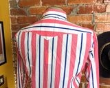 1980s Vintage Western Shirt Men's Cowboy Style Pink, Blue & White Striped Long Sleeve Shirt by Panhandle Slim - Size LARGE