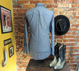 1980s Vintage Striped Ely Cattleman Western Shirt Men's Cowboy Style Long Sleeve Blue & White Pearl Snap Shirt - SIZE XL
