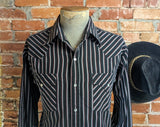 1980s Vintage Black Striped Ely Cattleman Western Shirt Men's Cowboy Style Long Sleeve Pearl Snap Shirt - SIZE LARGE