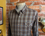 1980s Vintage Plaid LEVI'S Shirt Men's Brown & Blue Plaid Long Sleeve Shirt by Levi's - Size MEDIUM