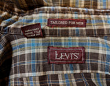 1980s Vintage Plaid LEVI'S Shirt Men's Brown & Blue Plaid Long Sleeve Shirt by Levi's - Size MEDIUM