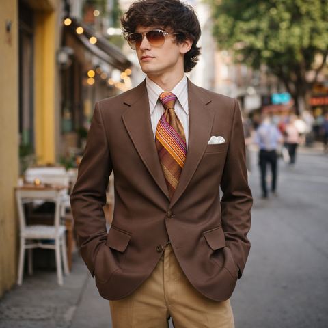 1970s Disco Era Brown Knit Polyester Suit Jacket Men's Vintage Blazer / Sport Coat by HAGGAR - Size 40 (MEDIUM)