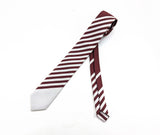 1960s Mod Striped Skinny Tie Men's Vintage Burgundy Red & White Polyester Necktie with diagonal stripes by Setura Gold