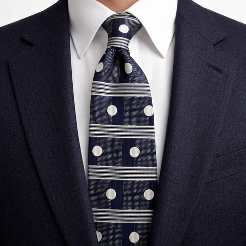 1980s-90s COUNTESS MARA All Silk Tie Men's Vintage Blue & Silver Necktie with polka-dot designs Made in U.S.A. by Countess Mara