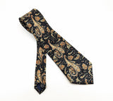 1970s Wide Black Paisley Tie Men's Vintage Black 100% Polyester Necktie with Orange & Cream Colored Paisley Designs