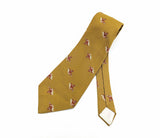 1970s Wide French Helmet Necktie Disco Era Knit Polyester Brownish Gold Necktie with 19th Century Napoleonic Cuirassier Helmet Designs