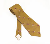 1970s Wide French Helmet Necktie Disco Era Knit Polyester Brownish Gold Necktie with 19th Century Napoleonic Cuirassier Helmet Designs