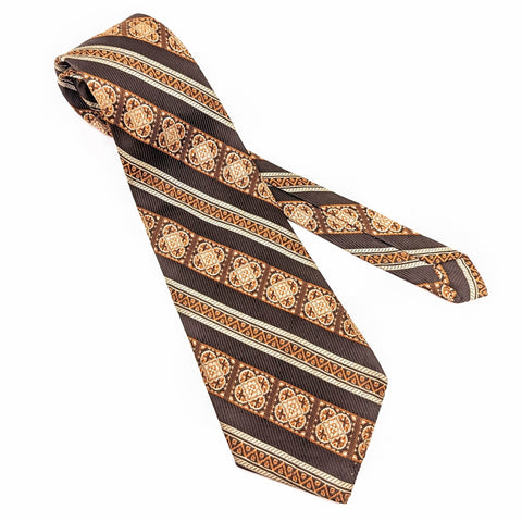 1960s-70s Mod Brown & Orange Tie Mad Men Era Mid Century Modern Men's Vintage Polyester Necktie