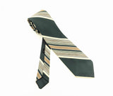 1970s Striped Tie Men's Vintage Disco Era Green & Beige Woven Textured 100% Polyester Necktie with diagonal stripes