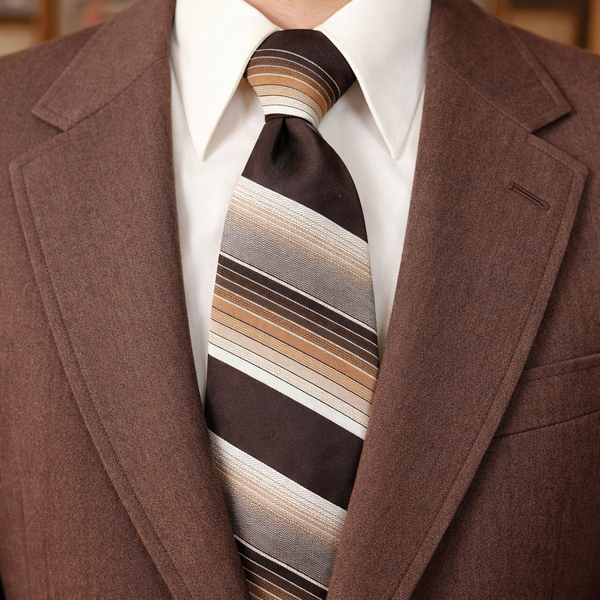 1970s DON LOPER Tie Men's Vintage Brown Striped Polyester Disco Era Necktie by Don Loper Beverly Hills California