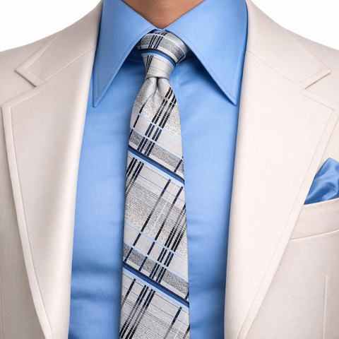 1970s JCPenney Men's Shop Plaid Tie Disco Era Tie Men's Vintage Gray, Black & Blue Knit Polyester Disco Era Woven Necktie