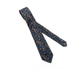 1980s Men's Skinny Tie Vintage 80s Men's Narrow Black Blue & Beige Silk and Polyester Blend Necktie with Abstract Designs by Widgets