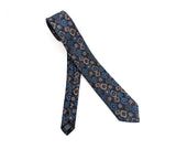 1980s Men's Skinny Tie Vintage 80s Men's Narrow Black Blue & Beige Silk and Polyester Blend Necktie with Abstract Designs by Widgets