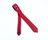 1950s Skinny Red Embroidered Tie Vintage Men's Mad Men Era Necktie with Black & White Argyle or Diamond Embroidery