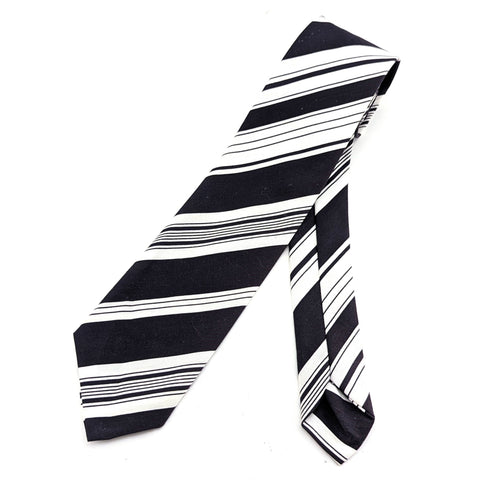 1970s Wide Tie Disco Era Black & White Bold Striped Men's Vintage Necktie