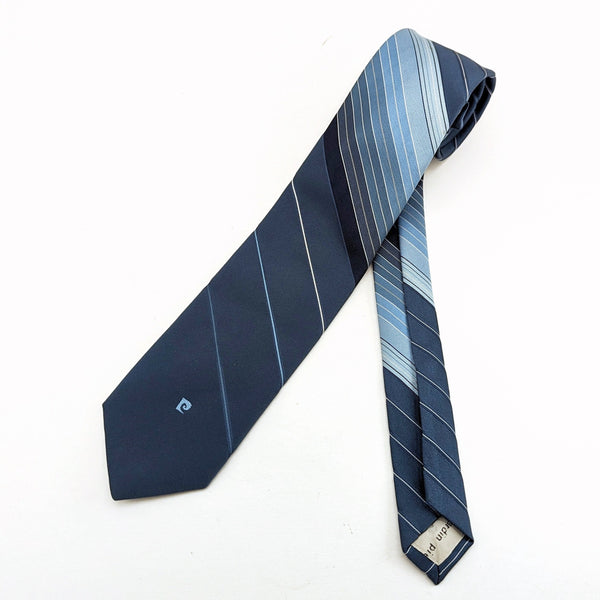 1970s PIERRE CARDIN Tie Men's Vintage Blue Striped 100% Imported Polyester Necktie by Pierre Cardin Paris, New York for Macy's
