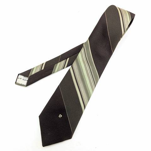 1970s PIERRE CARDIN Tie Men's Vintage Brown & Green Striped 100% Imported Polyester Necktie by Pierre Cardin Paris, New York