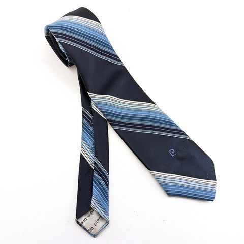 1970s PIERRE CARDIN Tie Men's Vintage Blue Striped 100% Imported Polyester Necktie by Pierre Cardin Paris, New York