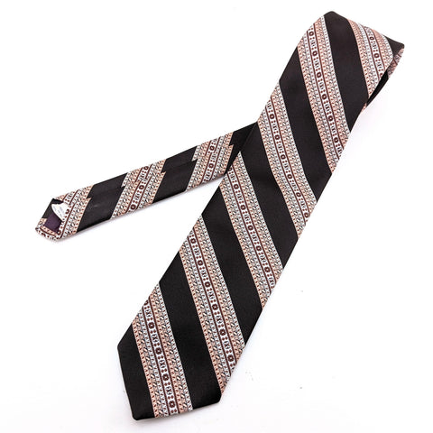 1970s Brown Striped Tie Men's Vintage Disco Era Textured Woven 100% Imported Polyester Dark Brown Necktie by Brittania